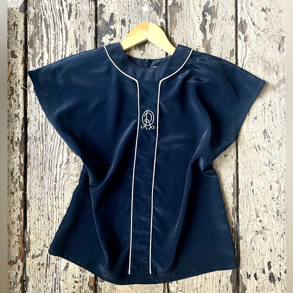 Vintage Oscar De La Renta Navy Blouse.
